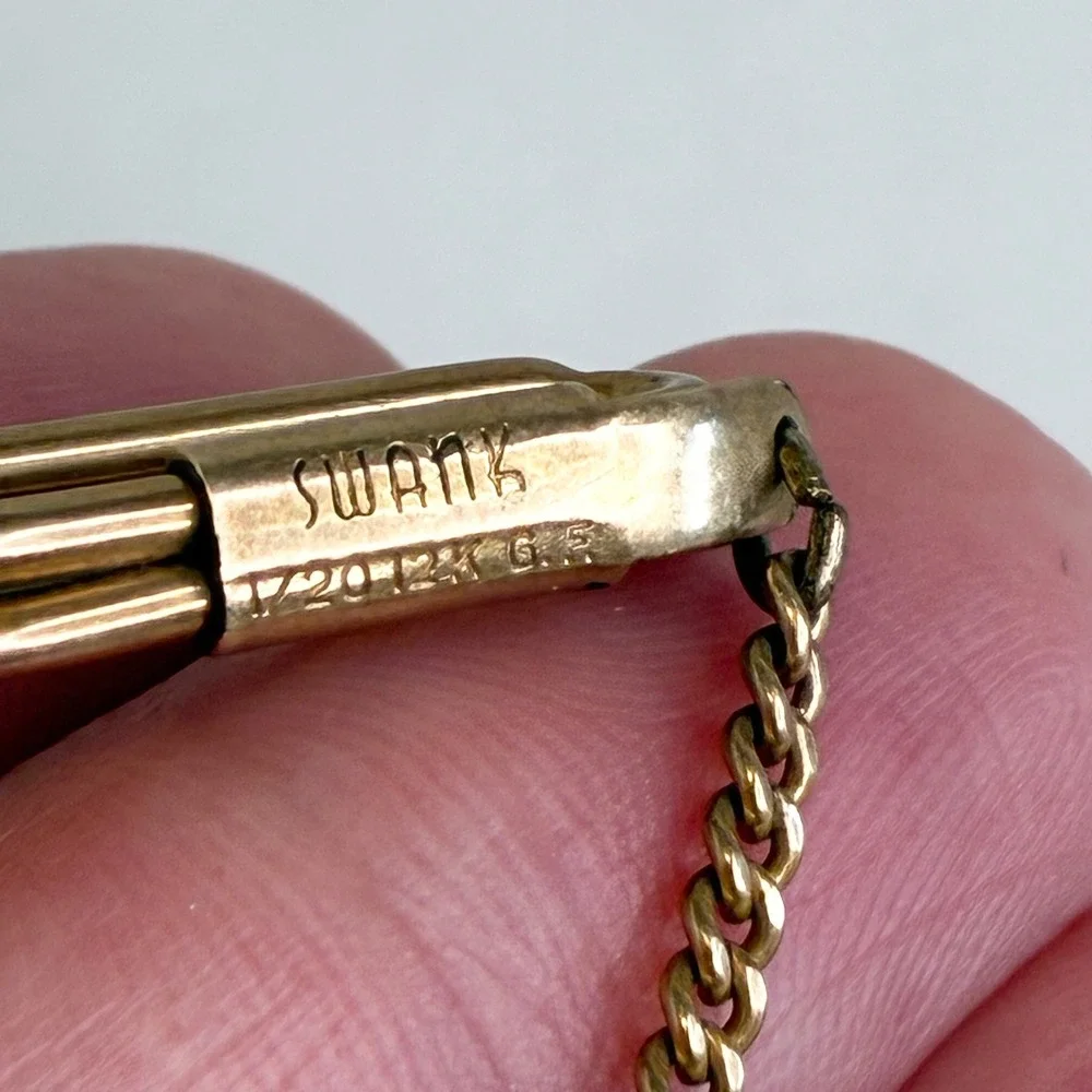 Vintage Swank Tie Chain Gold Filled Bar Clip Plaque Curb Link Mens Accessory